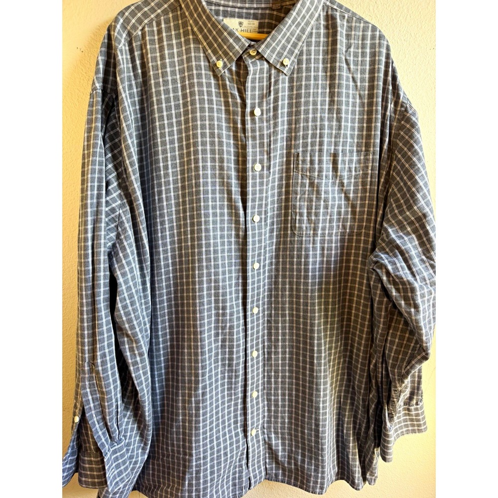 Oak Hill Mens 4XLT Big & Tall Gray Plaid Button Down Long Sleeve Cotton Pockets